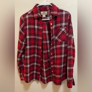 Woolrich Flannel Shirt Women's S Red Black White Plaid Flannel Long Sleeve EUC